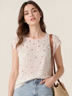 JOIE Blouse Ladybug Tiered Cap Sleeves Top Career Casual Pink Red Black XXS